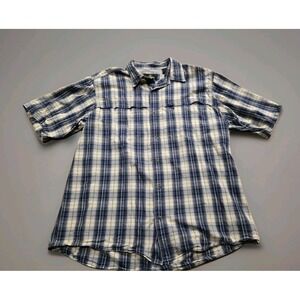Redhead Men's‎ Shirt XL Vented Short Sleeve Button Up Plaid Blue Fishing